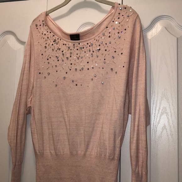 Blush Pink Pearl & Rhinestones Sweater, Size Large - Picture 2 of 4